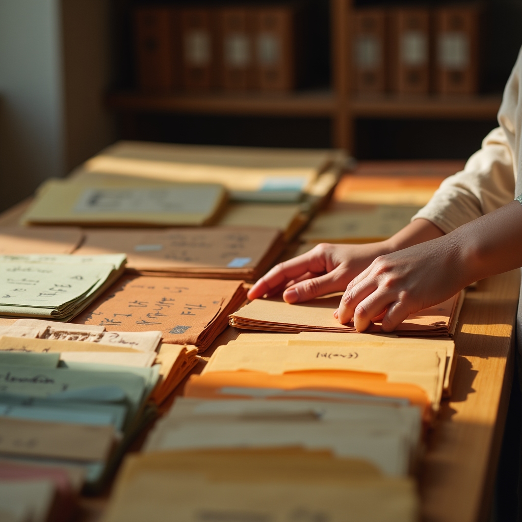 Documentos clasificados por categorías con carpetas de colores y etiquetas