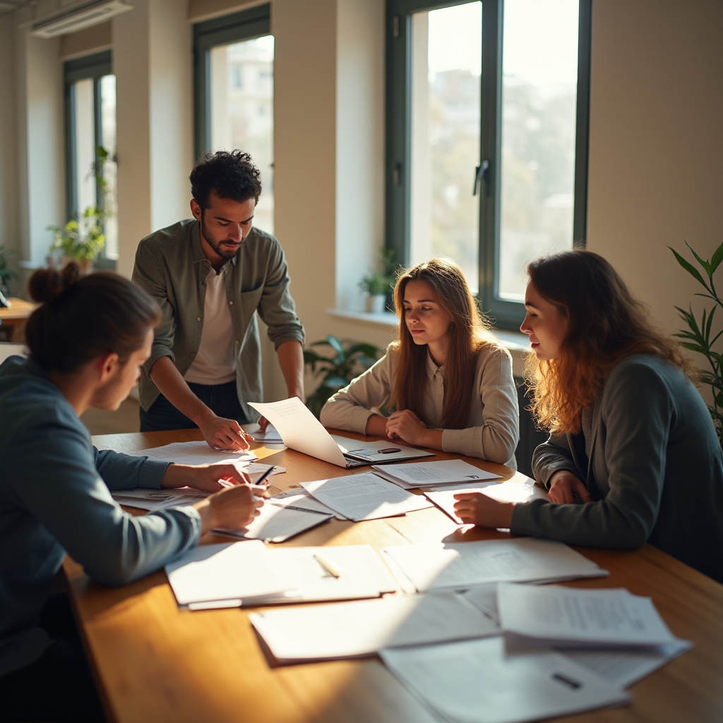 Sesión de formación práctica sobre gestión de archivos con un grupo de profesionales alrededor de una mesa